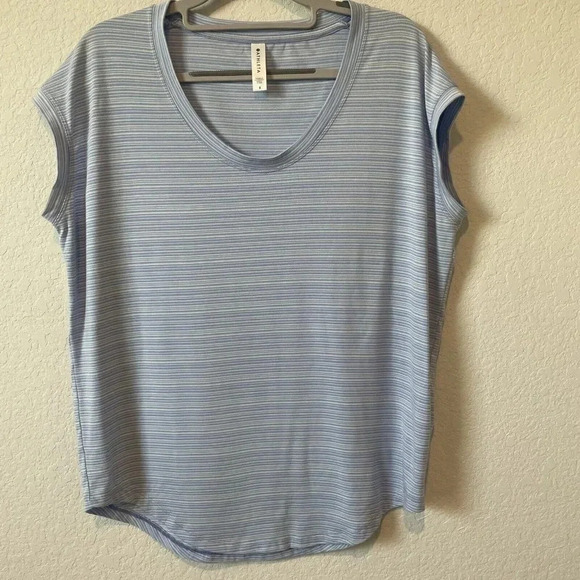 Athleta Speedlight Seamless Top Womens Small Light Blue Stripped T-Shirt - Picture 1 of 8